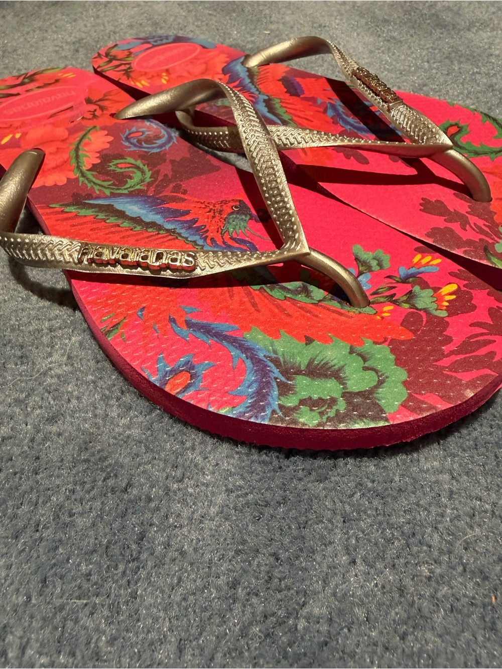 Havaianas Women's Red Floral Sandals with Gold Straps